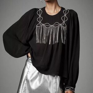 Black embroidered blouse with silver beading #partytop